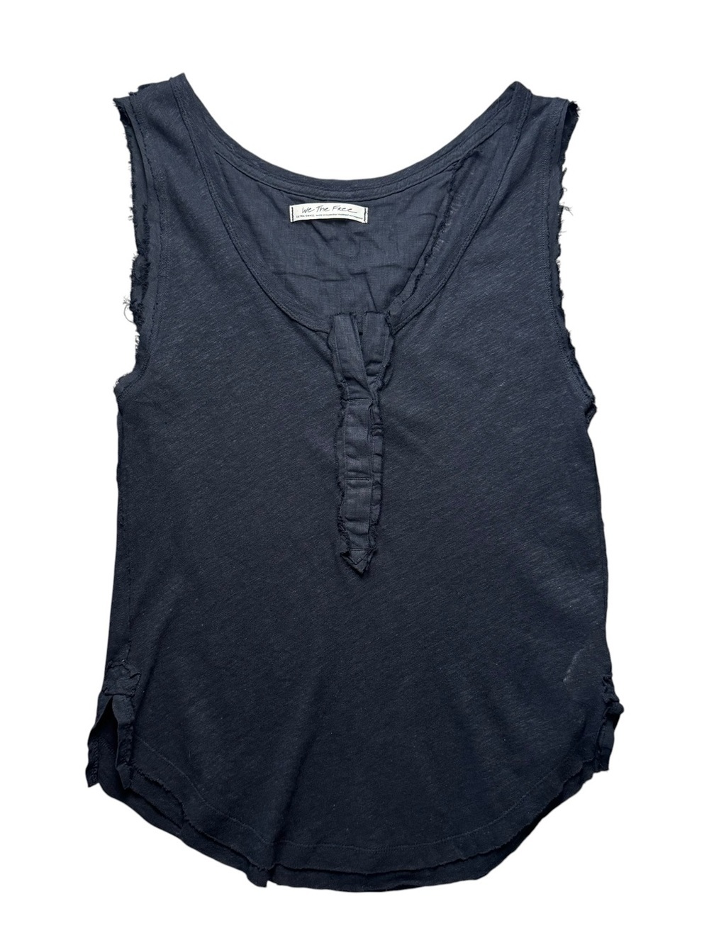 We The Free Black Sleeveless Henley Linen and Cotton Tank Size XS - Fringe Boho